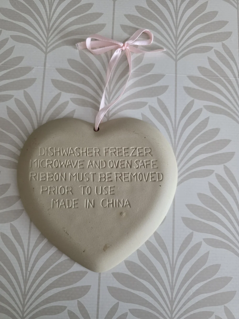Heart Shaped Embossed Wall Hanging - Light Pink Ribbon